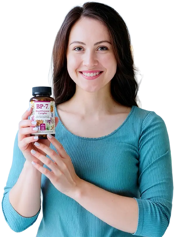 Woman holding product bottle