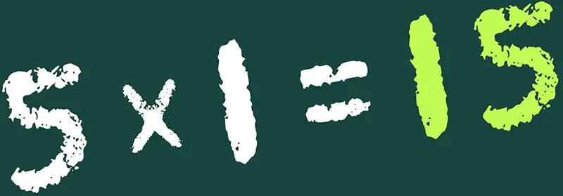 Chalk written formula: 5 x 1 = 15